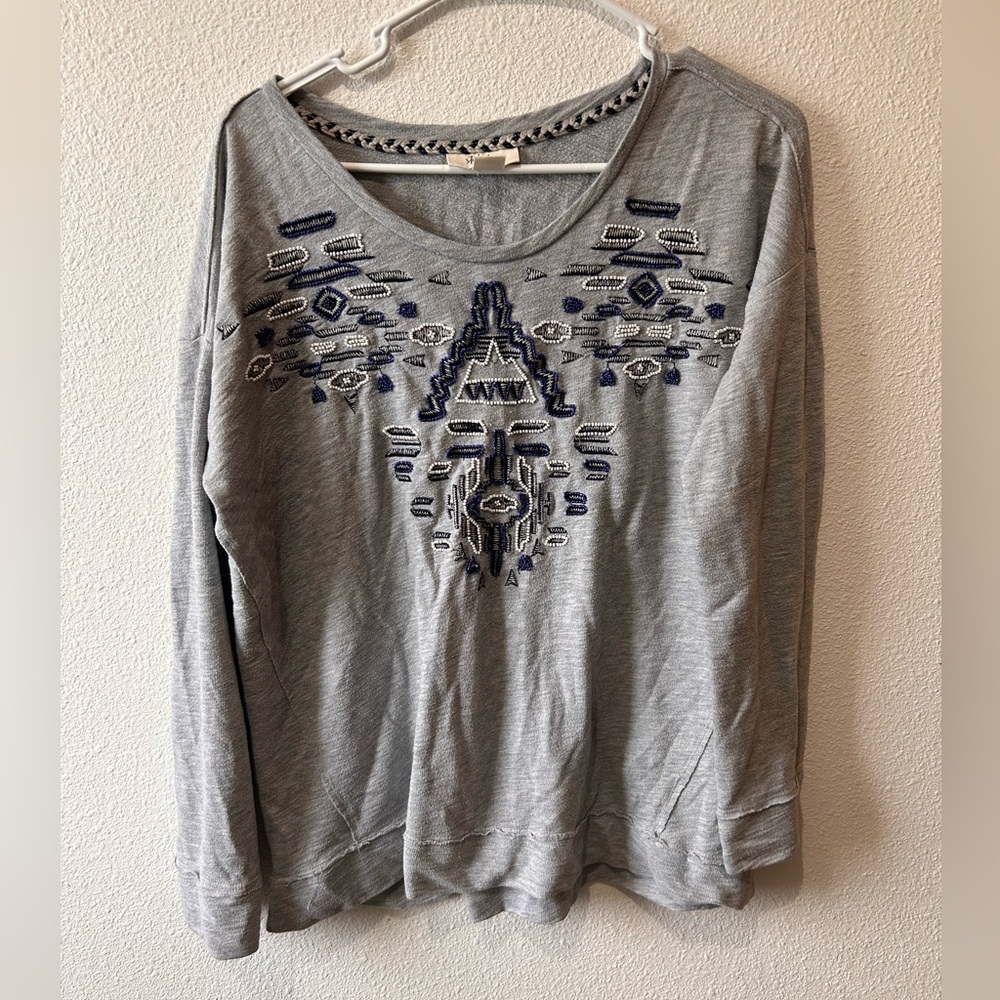 Gray Crewneck Sweatshirt with Beads